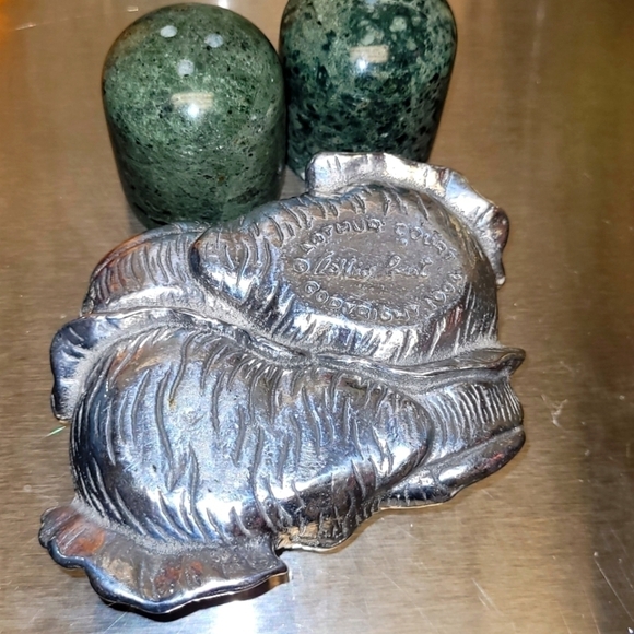 Arthur Court Vintage Elephant Salt & Pepper Shakers Aluminum Green Marble 1994 - Picture 7 of 13